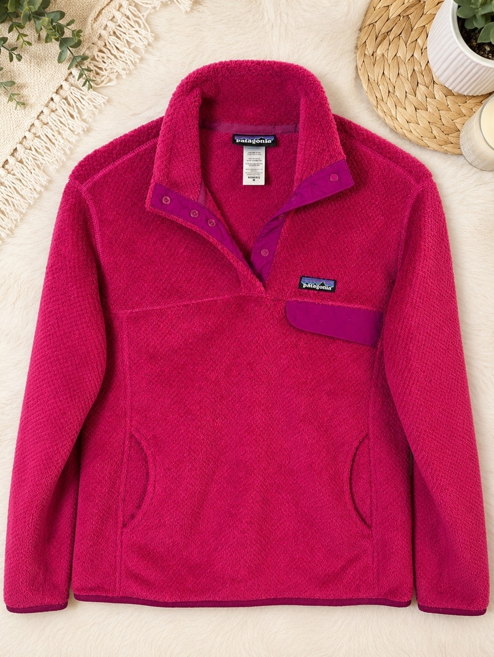 Patagonia Women's Fleece Pullover Pink Medium Cozy Casual